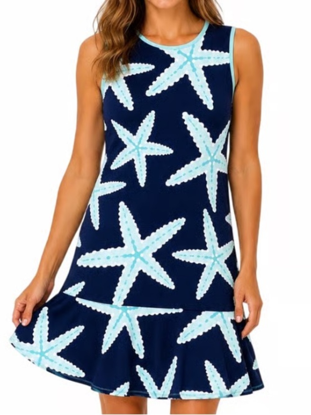 EUC Ana Clare Sleeveless Starfish Pattern Dress Blue Size Large